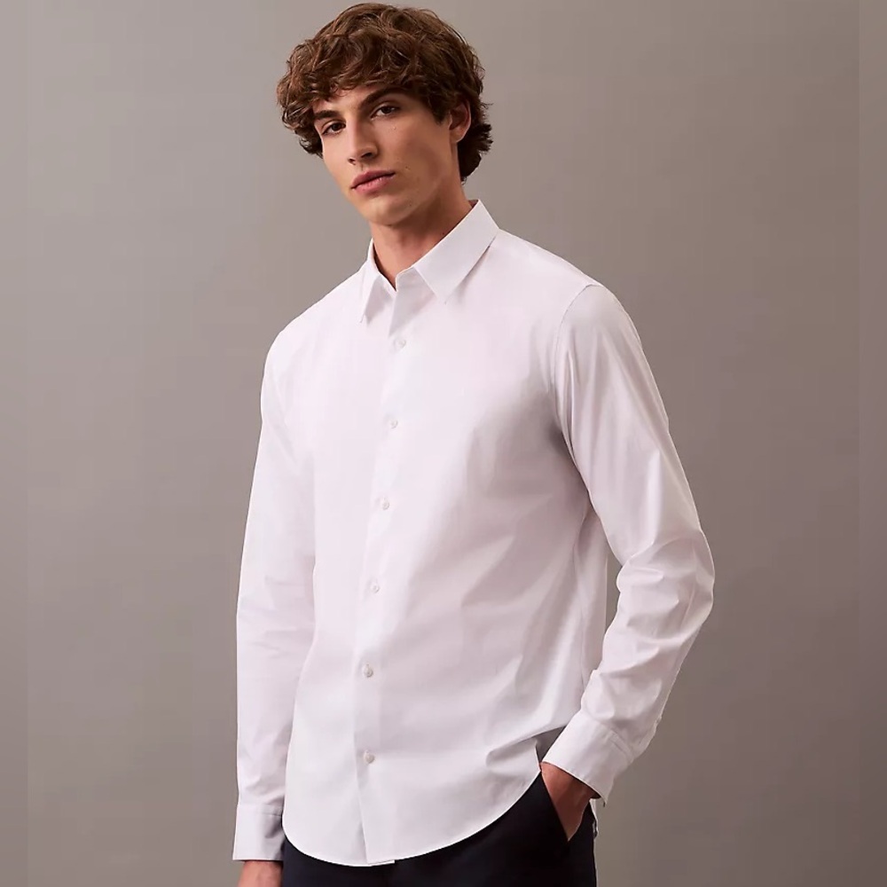 Calvin Klein Men Slim Fit Non Iron White Dress Shirt 17 34/35
